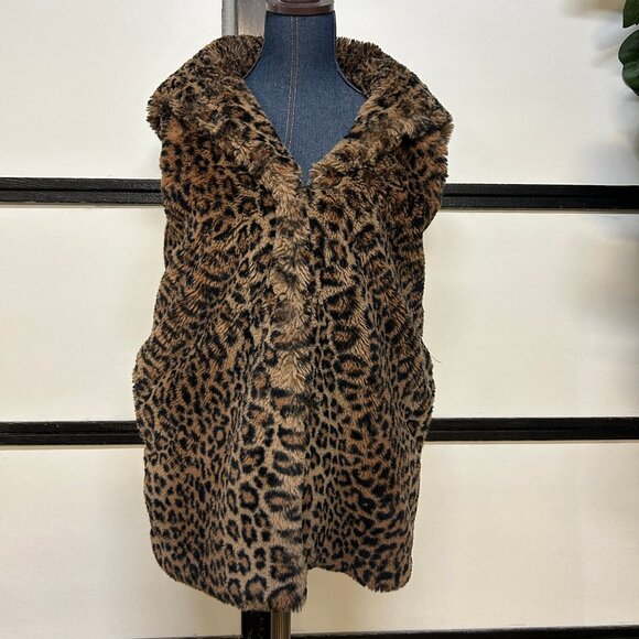 Zara Faux Fur Leopard Print Hooded Vest. Size S, Hook & Loop Front Closure - Picture 1 of 4